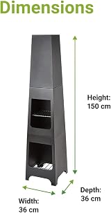 Trueshopping 150cm Metal Chiminea Fire Pit with Grill & Log Storage view 3