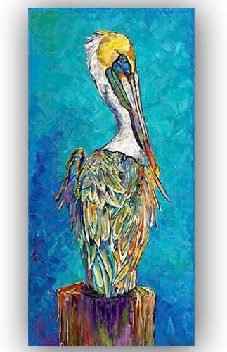 Paintings - Colorful Pelican Canvas Wall Art Bird Paintings Animal Paintings Blue Turquoise 3D Texture Hand Oil Paintings Modern Home Decor Art Pictures Living Room Wall Decor Office 24