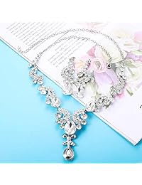 ORAZIO Crystal Wedding Bridal Jewelry Set for Women Rhinestone Necklace Dangle Earring Bracelet for Bride Bridemaids