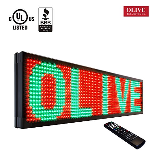 OLIVE LED Sign 3Color RGY, P15, 12"x50" IR Programmable Scrolling Outdoor Message Display Signs EMC - Industrial Grade Business Ad Machine.