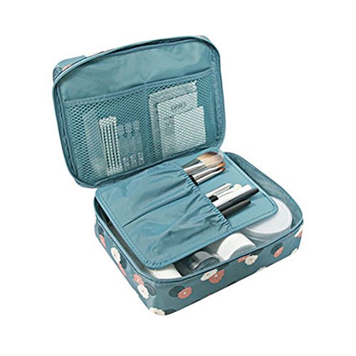 Travel Portable Organizer Cosmetic Bag, Jewelvwatchro Portable Hanging Toiletry Bag for Women or Men for vacation (Blue Daisy1)