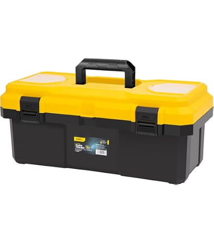 Tool Box, Plastic, Black/Yellow, 16 in W x 9 in D x 10 in H, Mfr