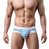 Voberry® Men's Sexy Stripe Boxer Briefs Cotton Underwear shorts Soft Underpants (L, F)