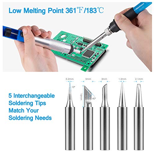 Soldering Iron Kit WaxRhyed, 60W Welding Tools with Adjustable Temp 200-450°C and ON/Off Switch, 5 Soldering Tips, Desoldering Pump, Solder Wire, Wire Stripper Cutter, Stand, Tool Case