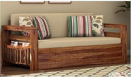 Tg Furniture Solid Wood 2 Seater Sofa With Side Pocket For Home