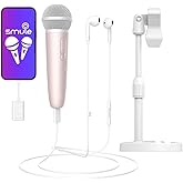 PUREMIC Singing Microphone with Earphone & Stand, Ideal for Vocal Recording, Podcasting, Live Streaming, Gaming, Compatible with Smule & Starmaker & Stingray, USB-C Dongle & Lightning Adapter, Pink