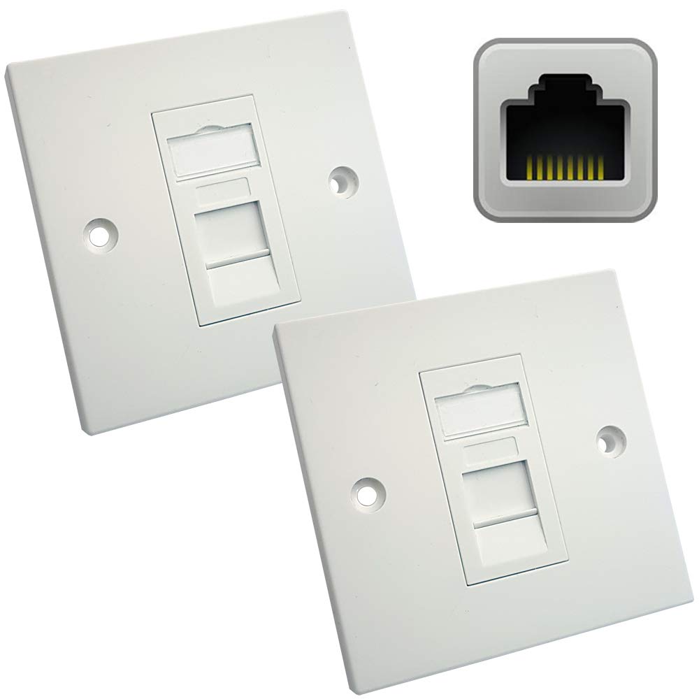 2x Single CAT6a Shielded/Screened Wall Plate – Tool-less RJ45 Ethernet/Network Socket Outlet – Internet/WiFi Data Face Plates – LAN FTP