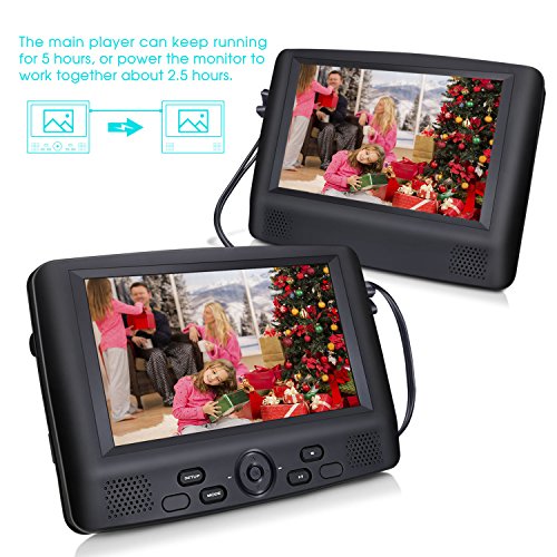 9-Dual-Screen-Portable-DVD-Player-with-Car-Headrest-Mount-Brackets-5-Hours-Built-in-Rechargeable-Battery-Black