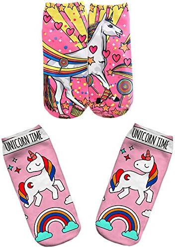 Fuzzy Funny Cute Rainbow Unicorn Ankle Socks for Girls Crazy Animal 3d Print Cartoon Pack of 2 Pair