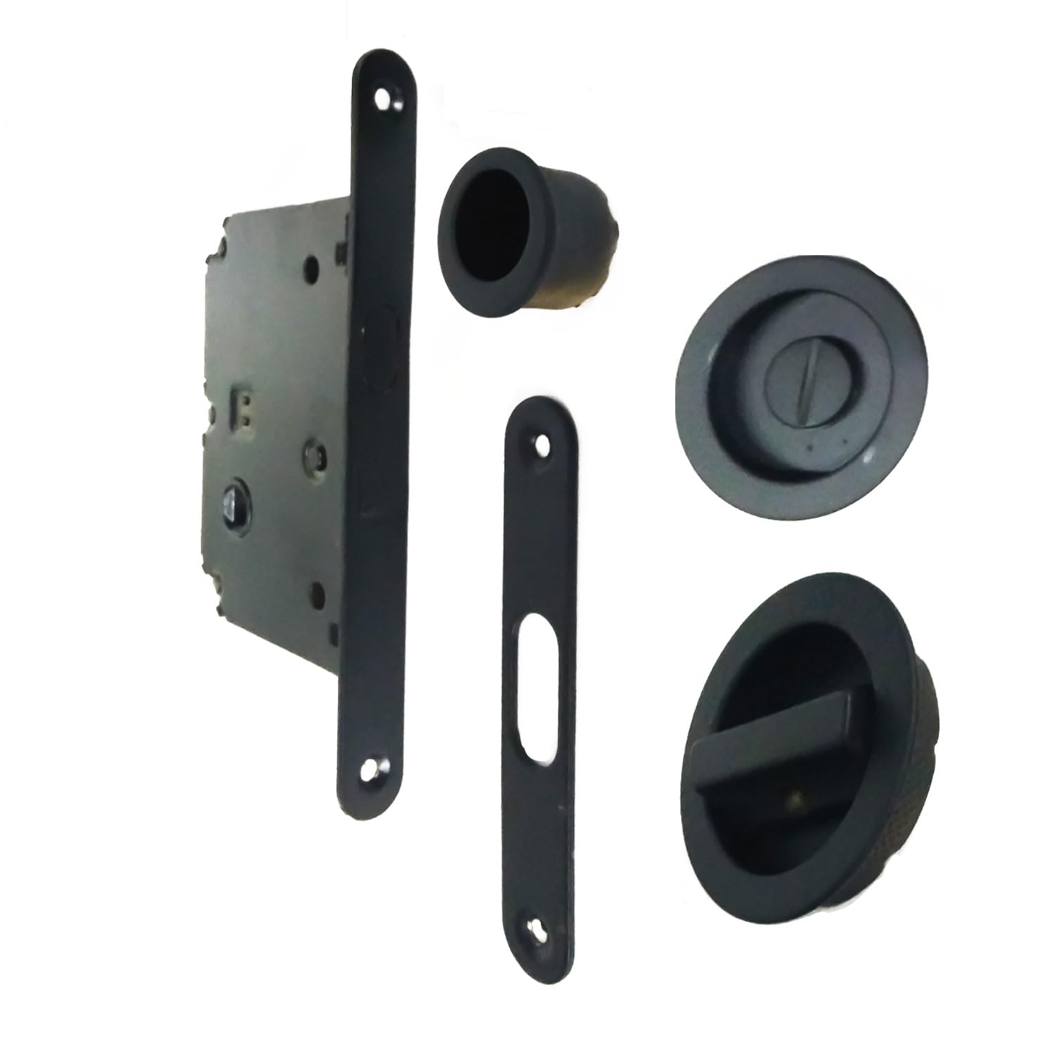 bricoleva.it Round Rosette Sliding Door Lock Kit with Latch, Handle with Lock for Sliding Door (Black)