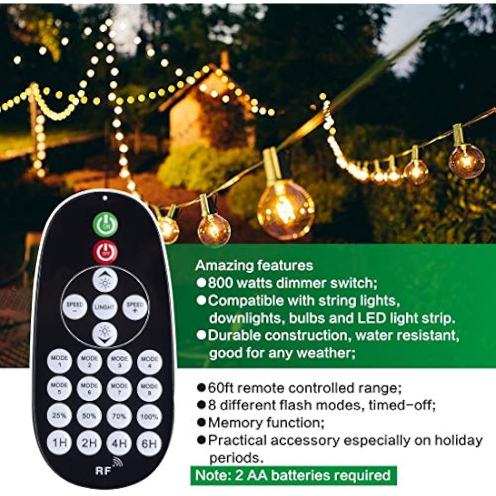 800W Outdoor Wireless Remote Control Dimmer, 60Ft Range Brightness Mode