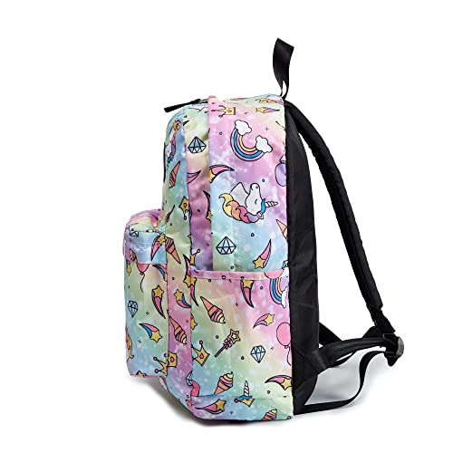 School Backpack Lightweight Unicorn Rainbow Print Backpack for Girls-Boys Middle-School Elementary Bookbags