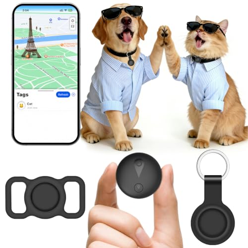 Collier GPS Chat, GPS Chien avec Suivi de Localisation en Temps Réel, Mini Traceur Chat, Traceur Chien sans Abonnement, Compatible iOS/Android, Longue Autonomie, Peut être Porté avec Un Collier, Noir