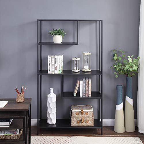 HOME BI Bookshelf Storage Organizer Shelves, Unit Metal Open Bookcase Shelf Standing for Office, Study Room, Living Room, Black, 3-Tier