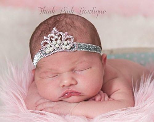Inspiring Life Crystal Pearl Baby Tiara Headband, Girl, Toddler, Wedding, Photography (Silver band)