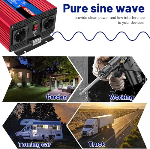 ETREPOW 4000W Converter 24v 220v Pure Sine Transformer-2 EU AC & USB Sockets, Wireless Remote Control and LCD Screen Inverter for Solar Systems, Car, Camping, Travel