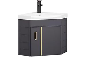Generic Wall Mount Sink, Corner Bathroom Vanity with Mirror Cabinet, Bathroom Sink and Vanity Combo Wall Mounted Cabinet Set 
