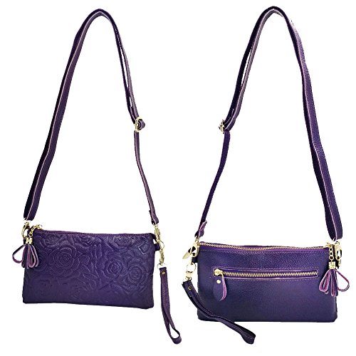 Sanxiner Leather Print Crossbody Purse Wristlet Wallet Clutch Ladies Wrist Bag (Purple)