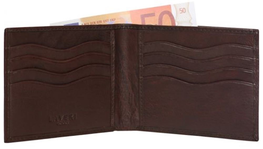 LAVERI Mens High Luxury Genuine Leather Bifold Design Wallet Credit Card Slots, Id Window and Coin Pocket in Gift Boxed # 1608CC