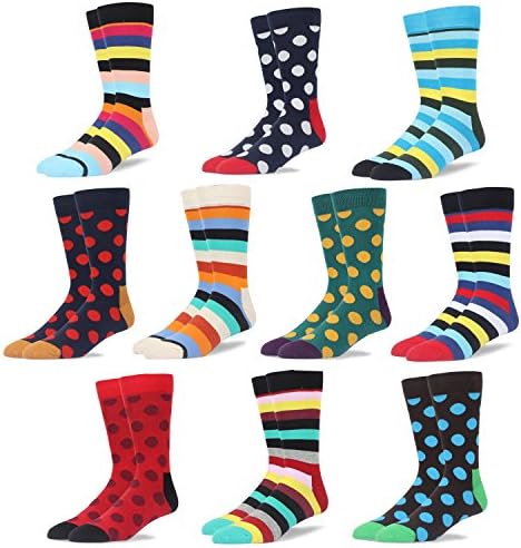 RIORIVA Men Dress Shoe Socks -Funky Colors Novelty Style Pattered (BSK46-10 Pairs funky socks, US Men Size 10.5-14/EU 44.5-49)
