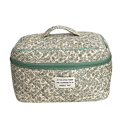 Photo 1 of Lushandy Kawaii Floral Makeup Bag Coquette Aesthetic Cosmetic Bag Large Travel Makeup Organizer Cute Pouch Cotton Quilted Toiletry Bag