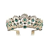 Baroque Royal Queen Gold Wedding Crown Crystal Princess Tiara Headbands for Women Bridal Party Birthday Headpieces (Green)