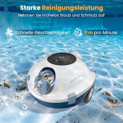 Bocxi Pool Robot, Wireless Pool Vacuum, Cordless Robot Pool Cleaner, Automatic, Powerful Pool Vacuum, 120 Minutes Running Time, Self-Parking, Ideal for Flat Floors up to 100 m² (White)