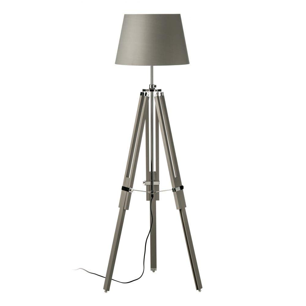 UK Gift Grey Wood and Chrome Tripod Floor Standing Lamp (Without Shade)
