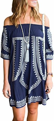 Women's Bathing Suits Cover Up Off Shoulder Swim Beach Swimwear Ethnic Dress (Navy)