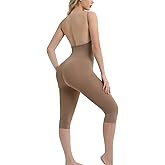 Suprenx Backless Shapewear Bodysuits for Women Tummy Control Plunge Low Back Full Body Shaper Butt Lifting Capri Leggings
