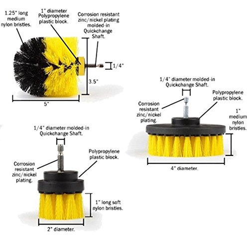 Drill Brush 3pcs Scrub Brush Drill Attachment Kit,Time Saving Kit and Power Scrubber Cleaning Kit, for Car, Bathroom, Wooden Floor, Laundry Room Cleaning (Yellow)