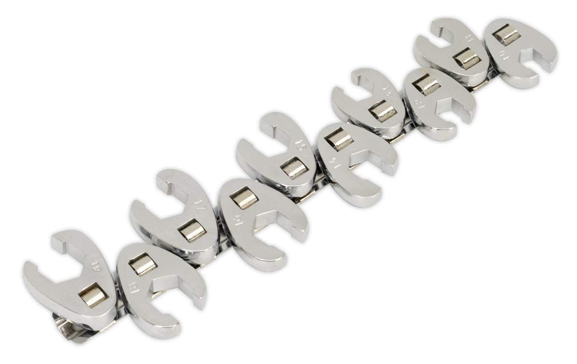 Sealey S0845 Crow's Metric Flare Nut Foot Wrench Set, 3/8" Square Drive, Silver, Pack of 10