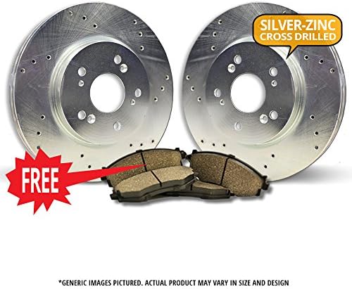 Front Kit|2 Silver Zinc Drilled Optimum Series Brake Rotors + 4 Ceramic Brake Pads|Combo Kit|4Lugs