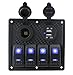 IZTOSS 12V-24V DC 4 Gang Waterproof Marine Blue Led Switch Panel with Power Socket and USB