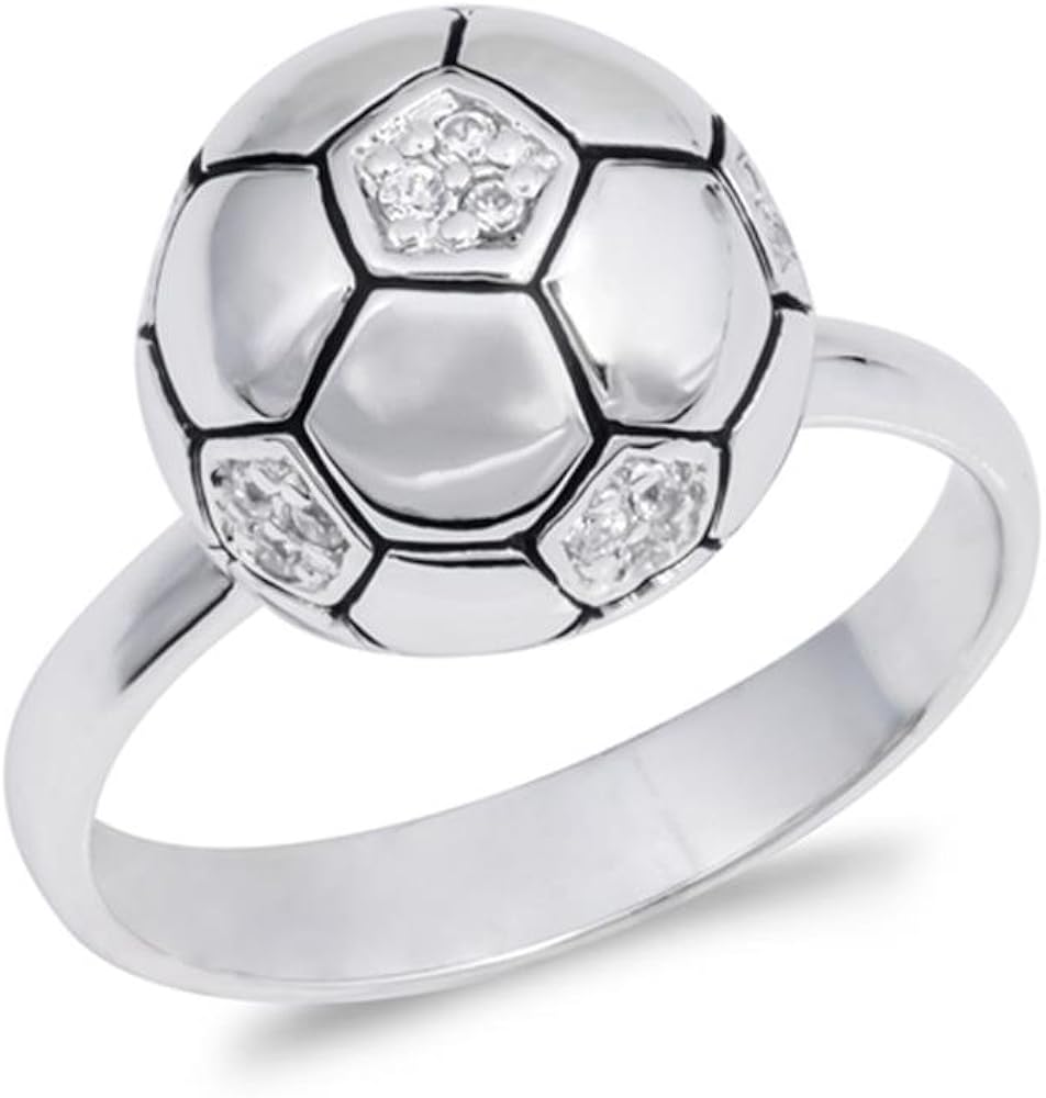 Sterling Silver Cubic Zirconia Soccer Ball Ring, 3mm Amazon.co.uk