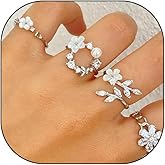 Quivox Silver Flower Rings for Women Stackable Cubic Zirconia Pearl Blossom knuckle Ring Set Rhinestone Leaf Floral Statement Rings Birthday Jewelry Presents