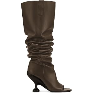 Kapxumo Women's Leather Knee High Boots Open Square Toe Pull On Slouchy Wide Calf Boots