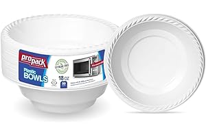 Propack [50 Count] Disposable Plastic White 18 oz Heavy Weight Bowls, Great For Weddings, Home, Office, School, Party, Picnics, Take-out, Fast Food, Outdoor, Events, Or Every Day Use