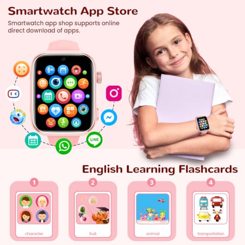 AIMIUVEI 4G Children's Smart Watch with Calls, Video Calls, Voice Chat, WiFi, GPS, SOS, SMS, Waterproof IP68, School Mode and Pedometer, Children's Smartwatch with HD Screen of 1.83 inches, Pink