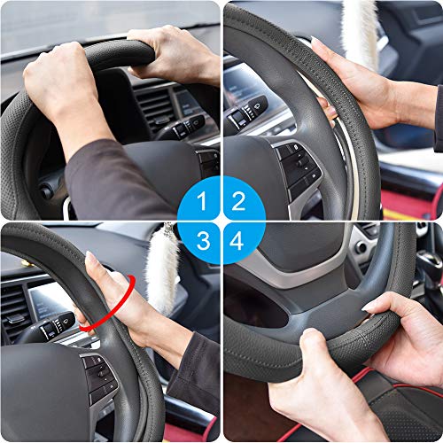 Ylife Microfiber Leather Car Steering Wheel Cover, Universal 15 inch Breathable Anti Slip Auto Steering Wheel Covers, Grey - Thumbnail 5