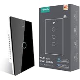 MoesGo WiFi Smart Wall Light Switch,Glass Panel, Multi-Control(3 Way), 2.4GHz Wi-Fi Touch Switches, Neutral Wire Required, Remote Control Smart Life/Tuya App, Work with Alexa, Google Home Black 1 Gang