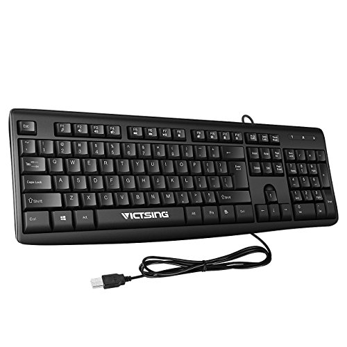 VicTsing Water-Resistant Wired Keyboard, Computer USB Keyboard with 5 Feet USB Cable and Foldable Stands, Support Windows 10/ 8 / 7 / Vista / XP, Mac, Linux, Black