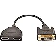 ACGTUY DVI 24+1 Male to 2 * HDMI-Compatible 19-Pin Female Splitter Adapter HDMI Cable Compatible with The DVI-D HDMI Conversion 1080P 23cm