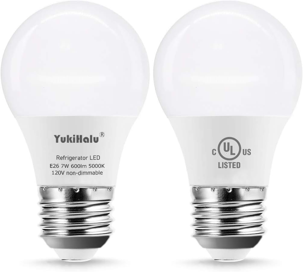 YUKIHALU, LED Refrigerator Light Bulb 60W Equivalent A15