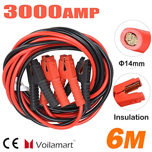 Voilamart Auto Heavy Duty Jumper Cables 1 Gauge 20Ft 3000AMP with Carry