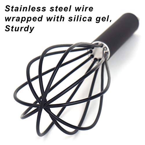 GorGin high temperature and easy to clean silicone whisk, stirrer, 10 inch, grip good grip design for Blending Whisking Beating Stirring Cooking Baking (1 Pack | black) - Thumbnail 4