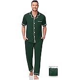 YOPUGEE Men Pajamas Set Two Pieces Short Sleeve Sleepwear Button Down Loungewear Set Soft Modal Pj Set with Pockets