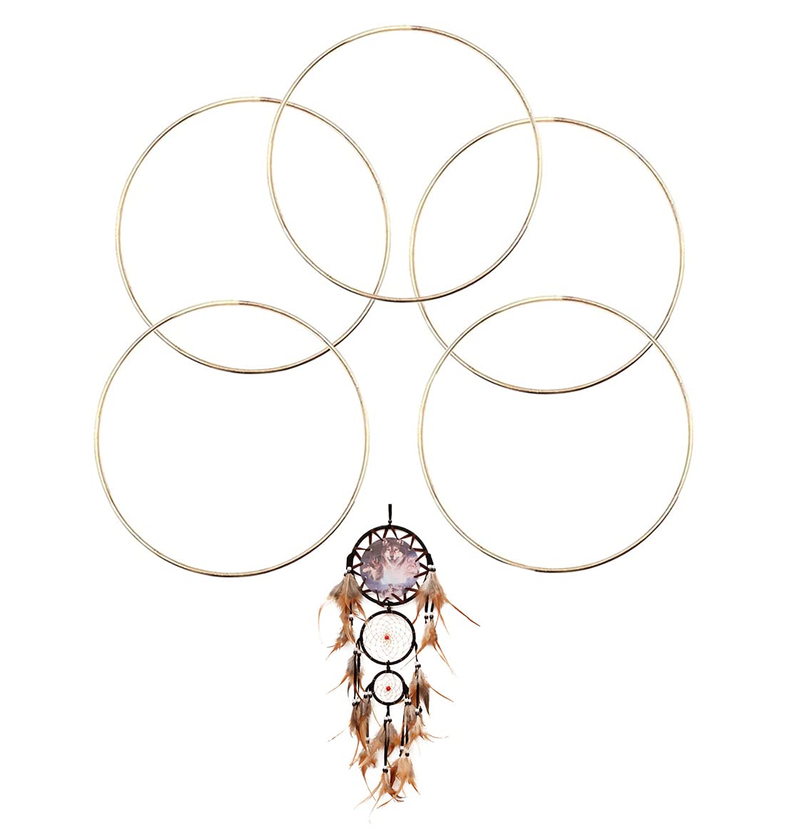 Zeaye 5 Pack 6 Inch Gold Metal Rings Hoops Macrame Rings for Dream Catcher and Crafts, for DIY Wedding Wreath Decor, Dream catcher and lace wall hanging craft