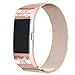 bayite Milanese Loop Bands Compatible Fitbit Charge 2, Stainless Steel Magnet Lock Metal, Rose Gold with Rhinestone Large