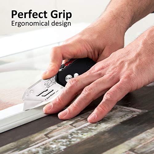 Box Cutters Utility Knives 2Pack, RegerKnife Carpet Razor Knife Heavy Duty with Belt Clip, Lock Back Design, Quick Change Blades, Extra 5 Blades for Cutting Cardboard, Leather, Aluminum, PVC Sheet